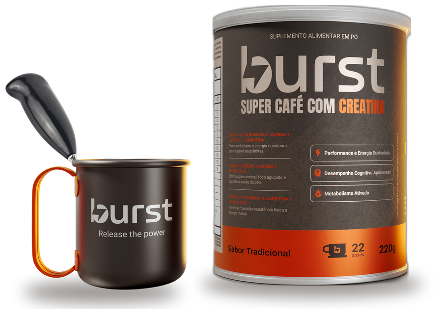 Kit Burst: lata de Super Café com Creatina, caneca e mixer